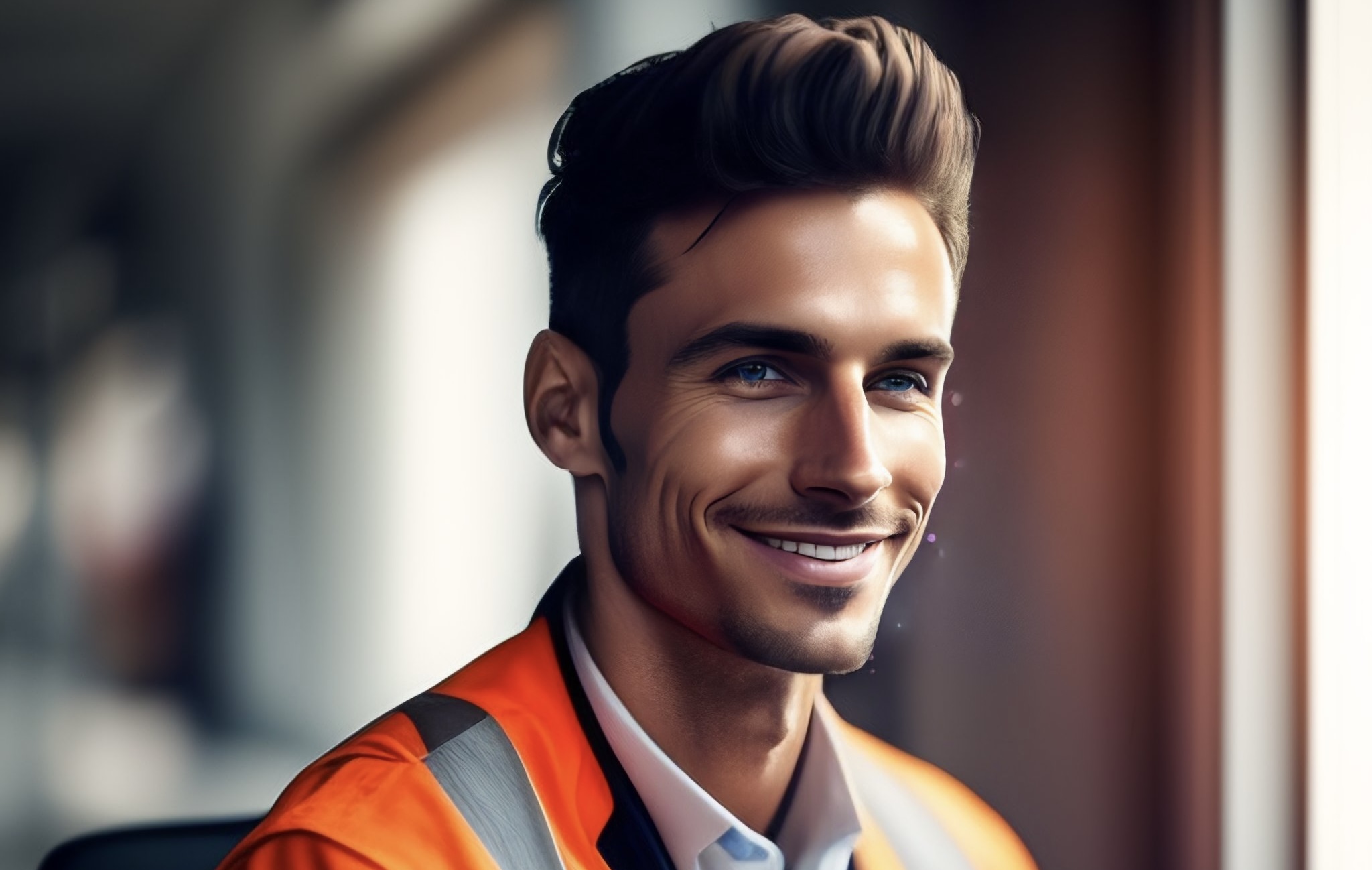 homme souriant à son bureau