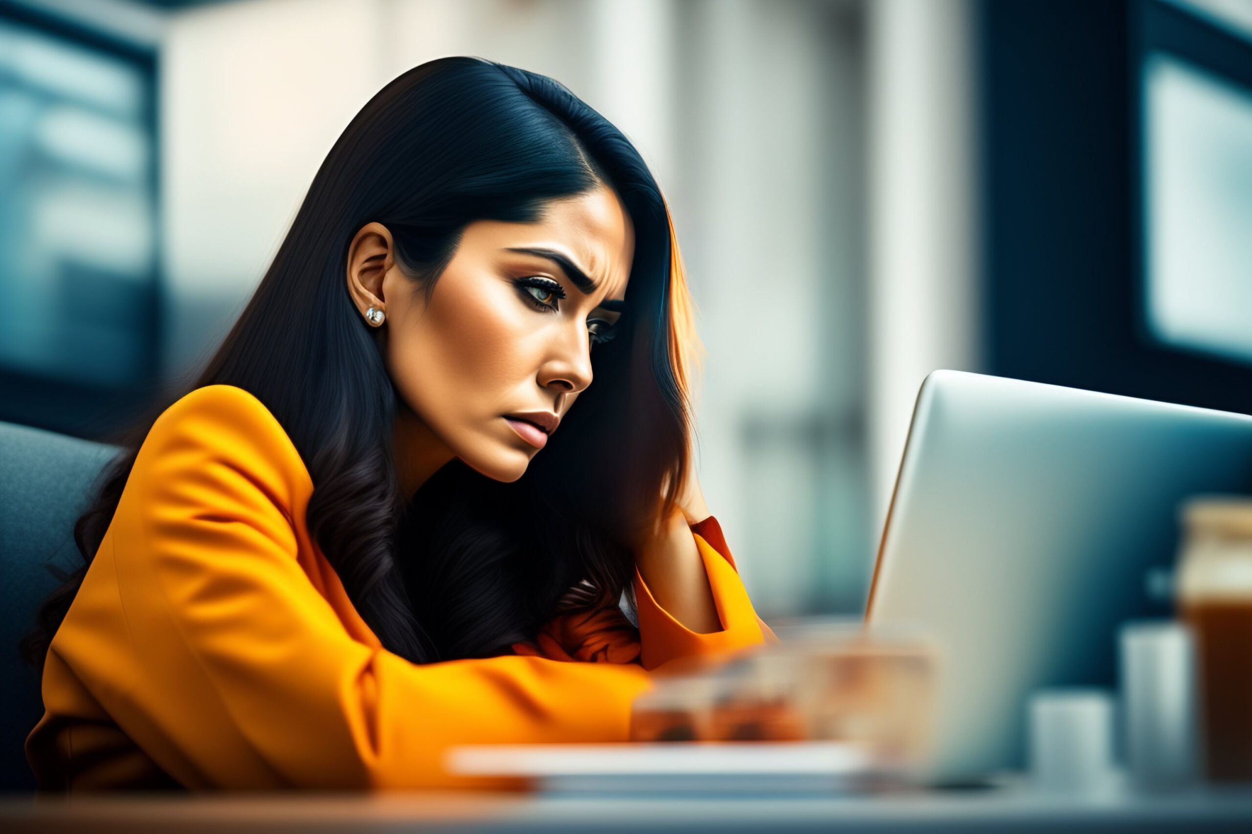 femme au travail qui n'a pas le sourire