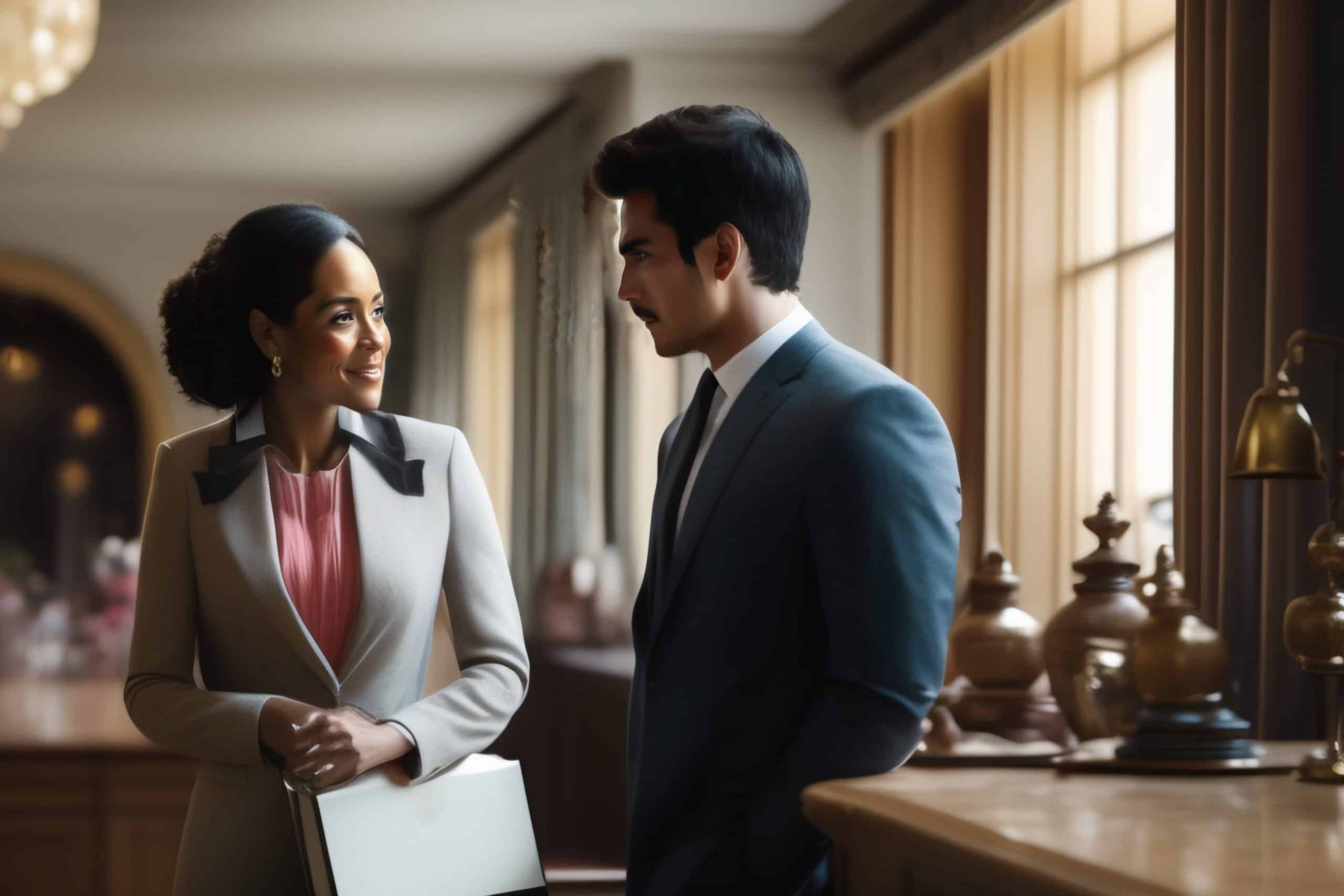 Femme avec un homme au bureau