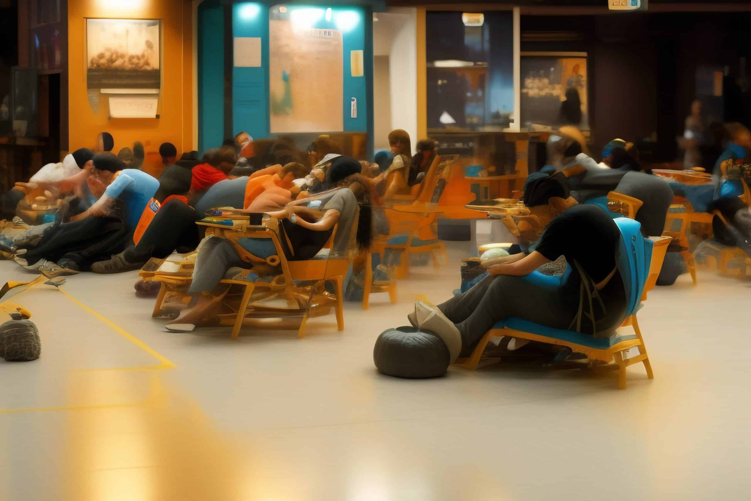 Salle de relaxation avec des salariés