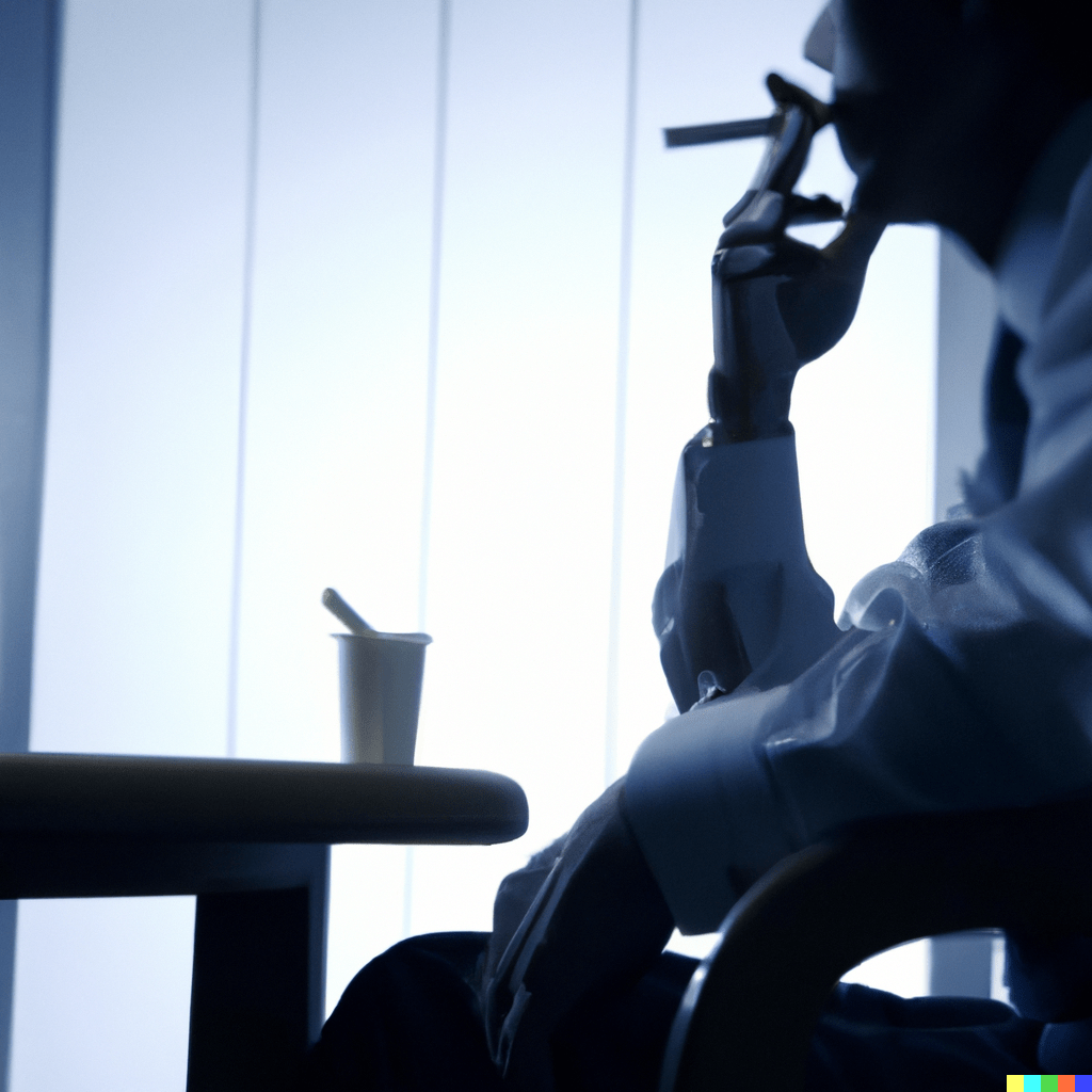 Homme en pause qui fume avec un café sur la table