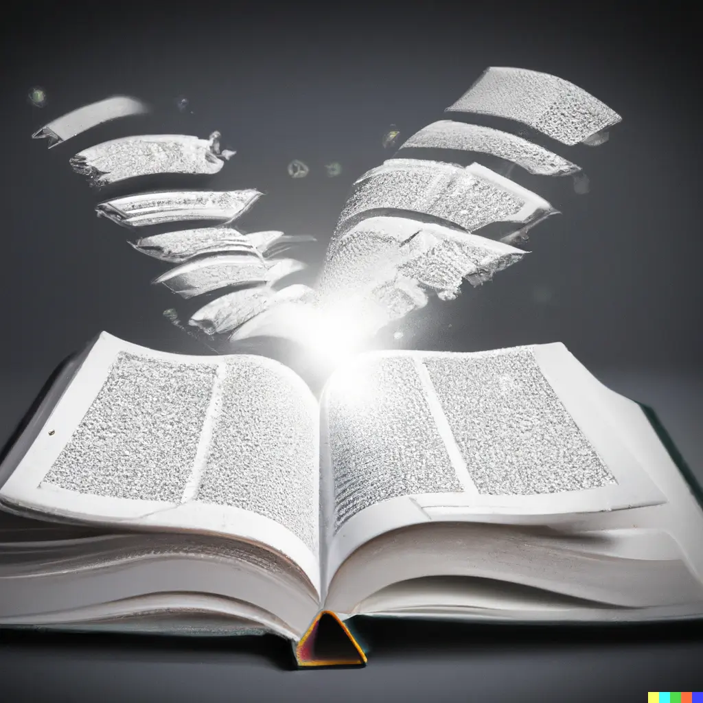 Dictionnaire avec pages qui s'envolent