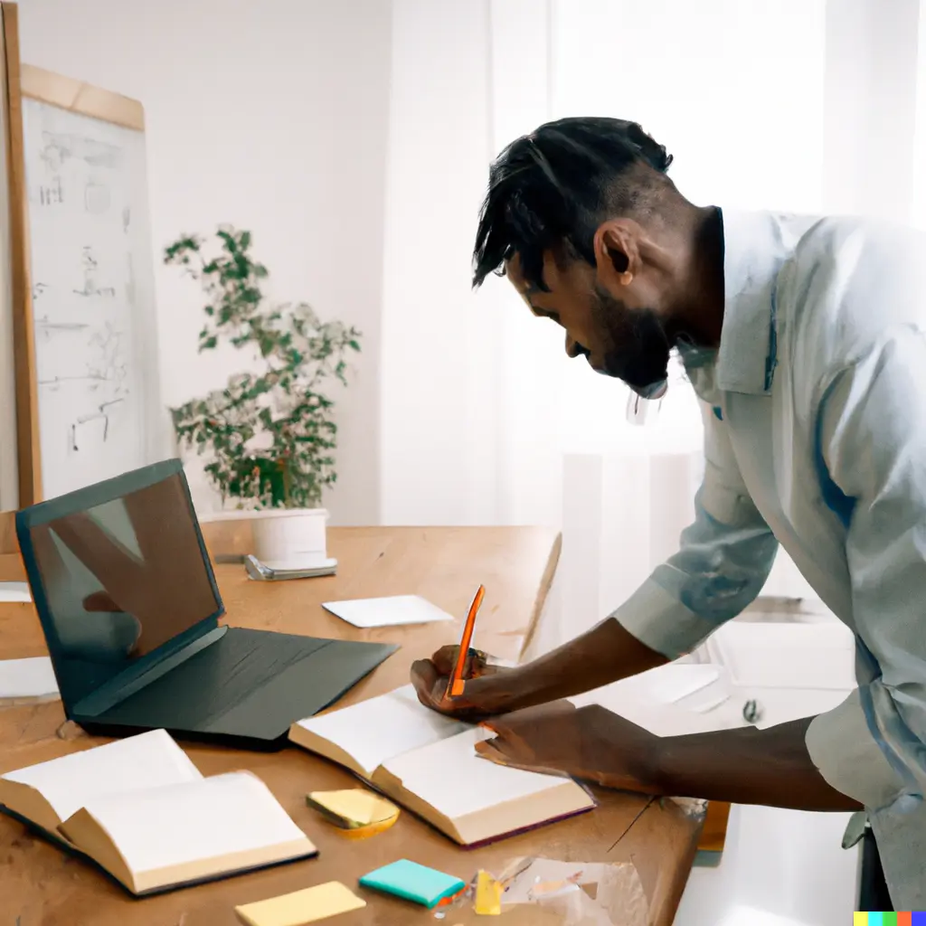 Une personne en train d'acquérir de nouvelles compétences, par exemple en prenant des cours en ligne ou en suivant une formation professionnelle.