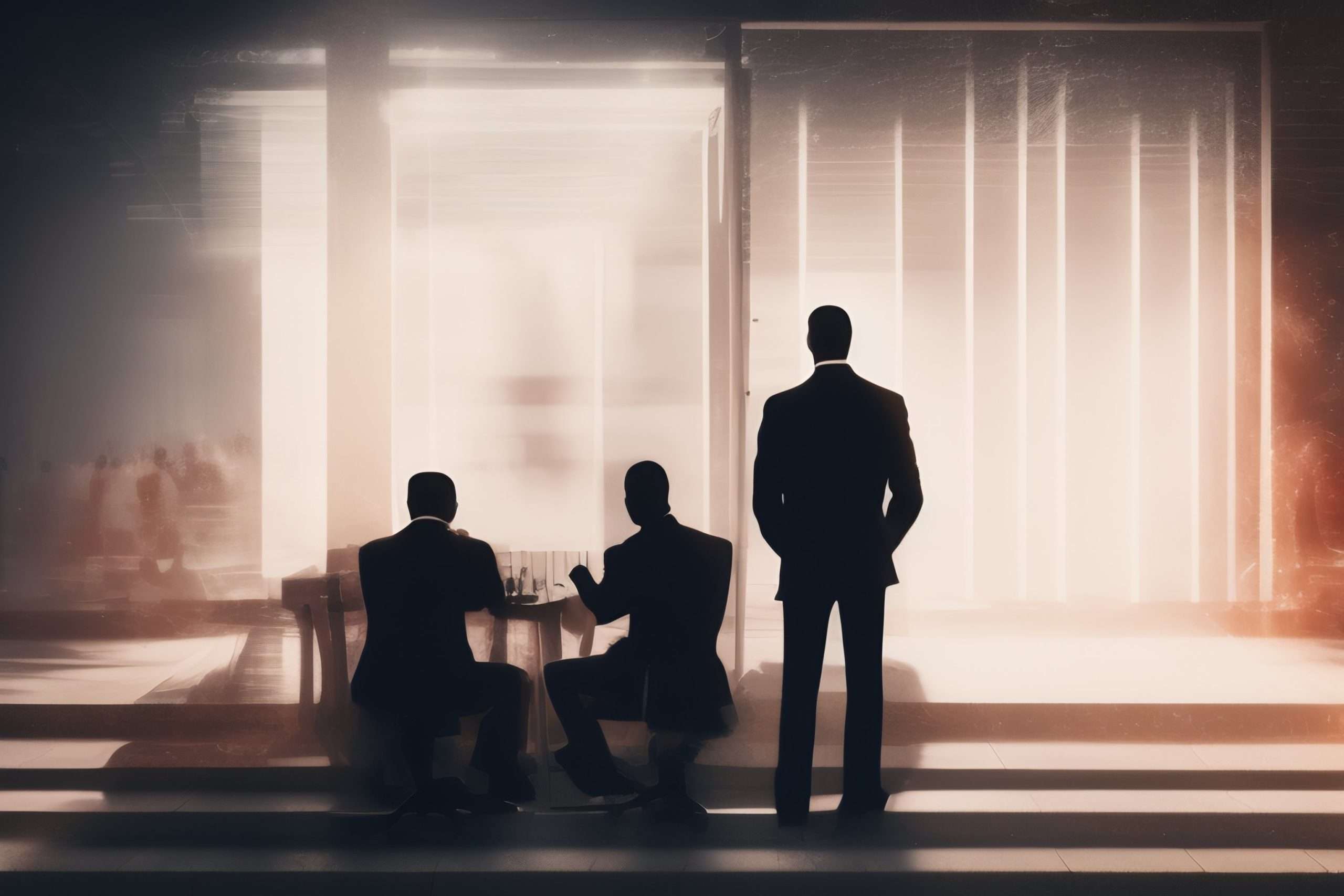 trois silhouettes de managers en train de discuter ensemble autour d'une table