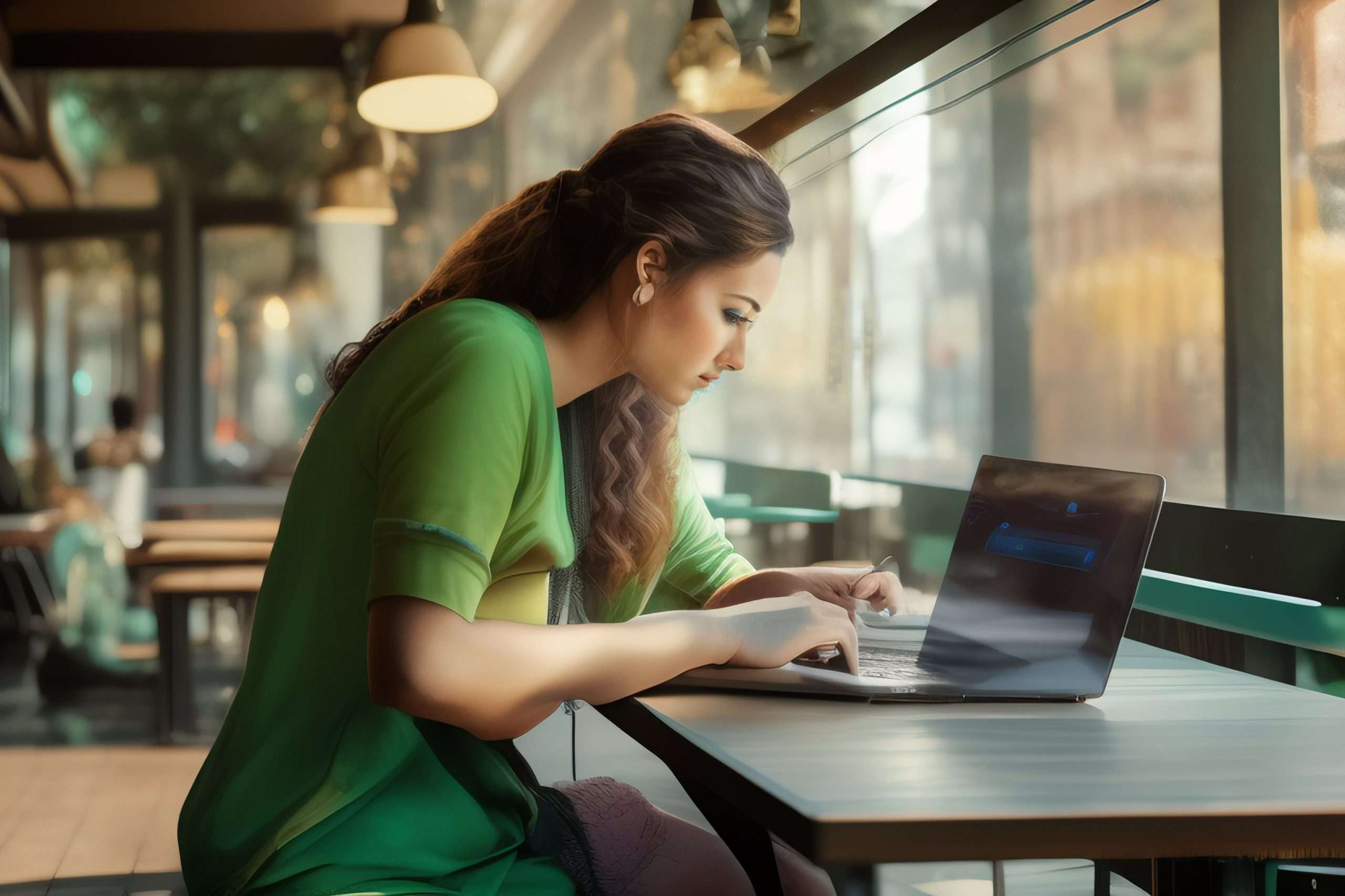 Une personne travaillant sur un ordinateur portable dans un environnement de travail confortable et flexible, comme une plage, un parc ou une terrasse de café