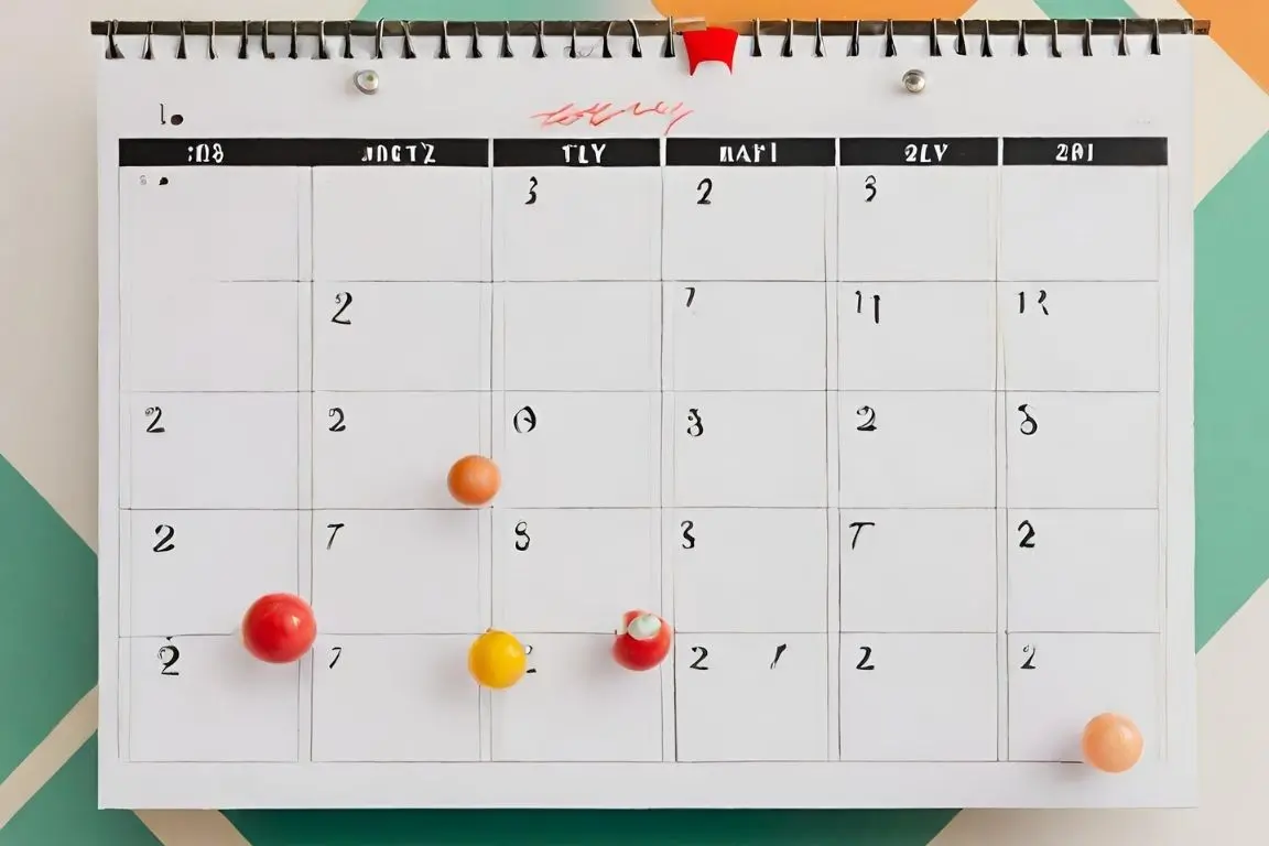 Un calendrier créatif : une illustration graphique d'un calendrier marquant les jours de congé, jours fériés et moments propices pour des mini-vacances.